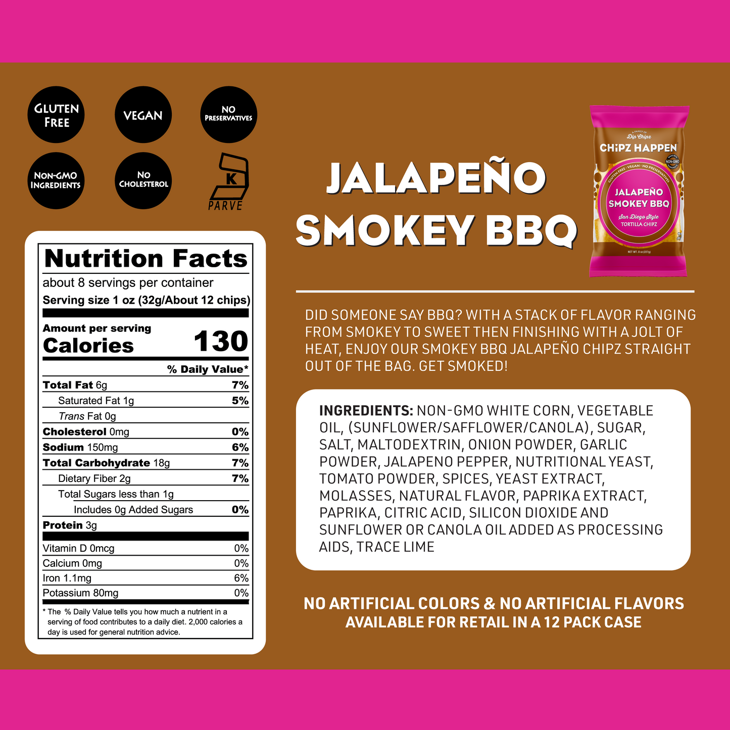 Chipz Happen Jalapeno Smokey BBQ  - 12 Pack of 3oz Snack bag